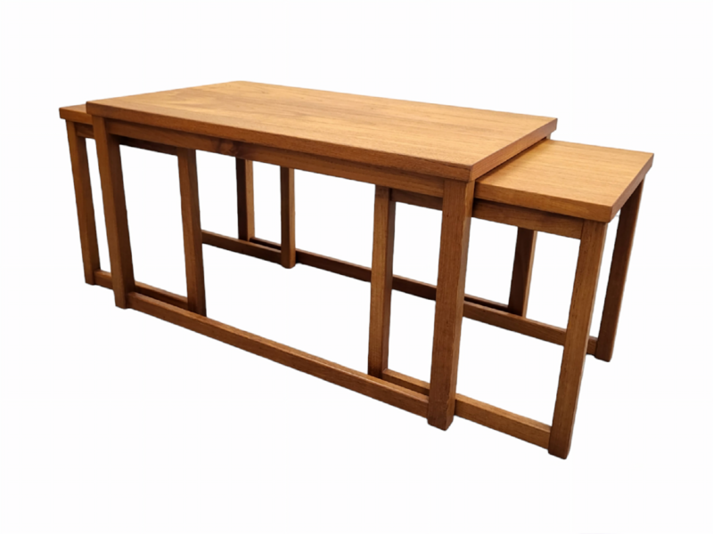 Mid Century Teak Nesting Coffee Table and Side Tables Set (3 PC)