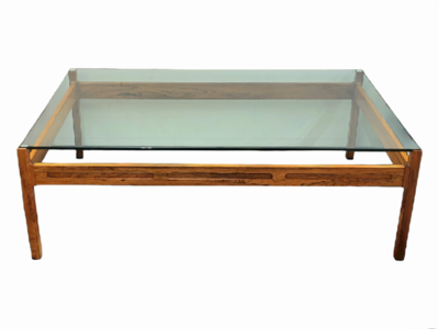 Mid Century Solid Rosewood Coffee Table with Glass Top