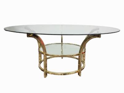 Vintage Brass Round Coffee Table with Glass Tops
