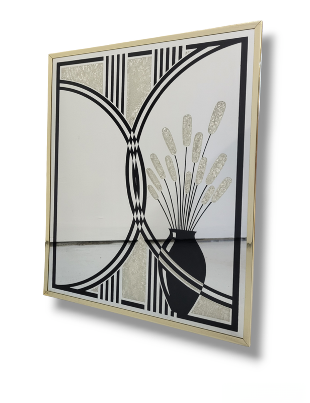 Mid Century Etched Art Mirror of Flower Vase