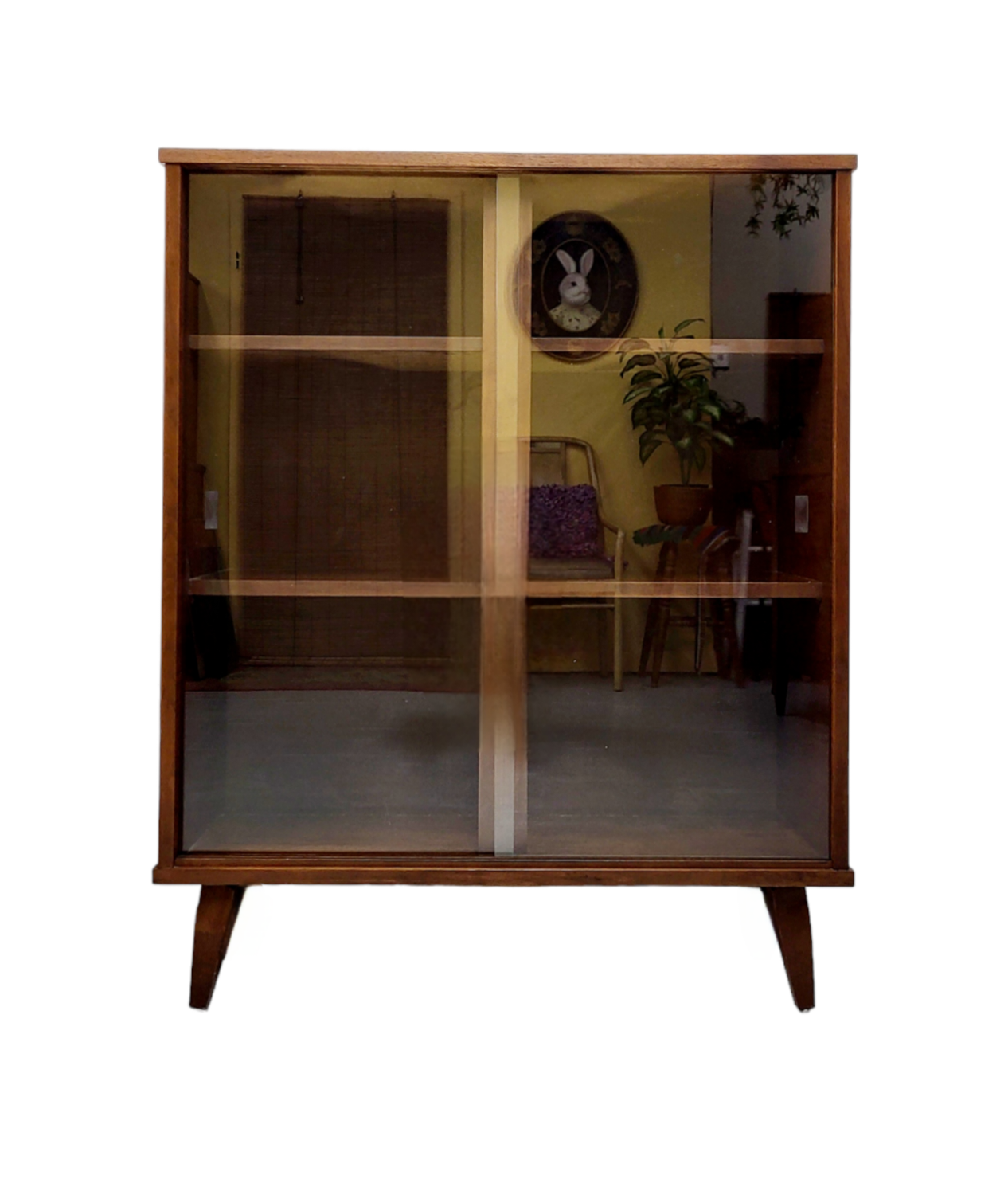 Mid Century Walnut Bookcase with Glass Doors