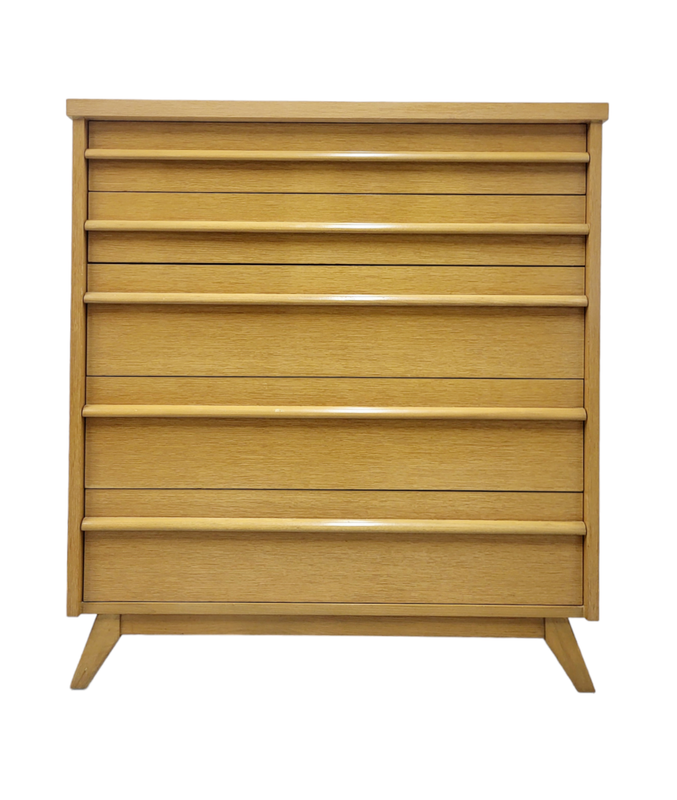 Mid Century Oak Solid Wood Tallboy Dresser by Gibbard