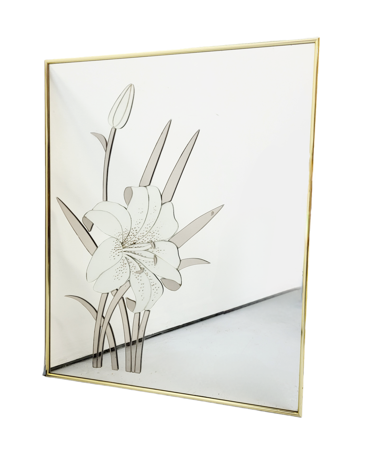 Vintage Glass Lily Flower Gold Frame Mirror