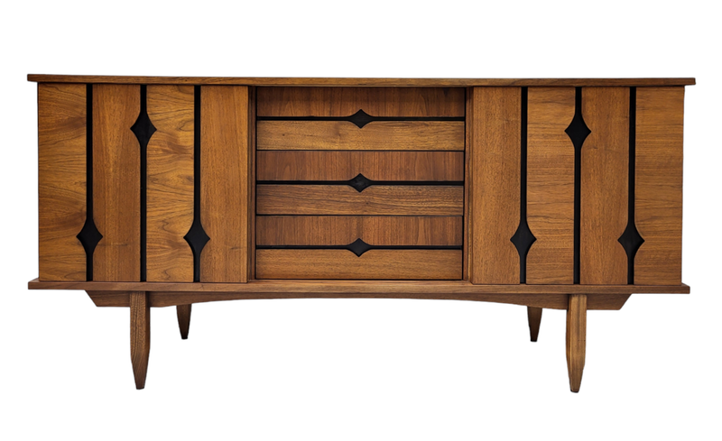 Walnut Sideboard Credenza with Ebony Diamond Cutouts