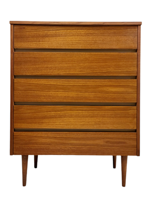 Teak Tallboy Dresser with Five Drawers