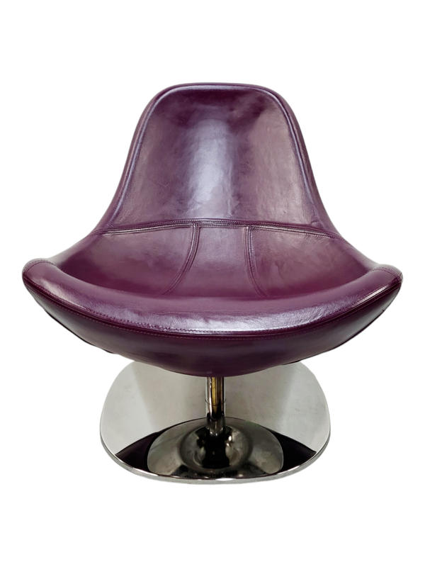 Vintage Purple Leather Swivel Lounge Chair by Carl Öjerstam for Ikea