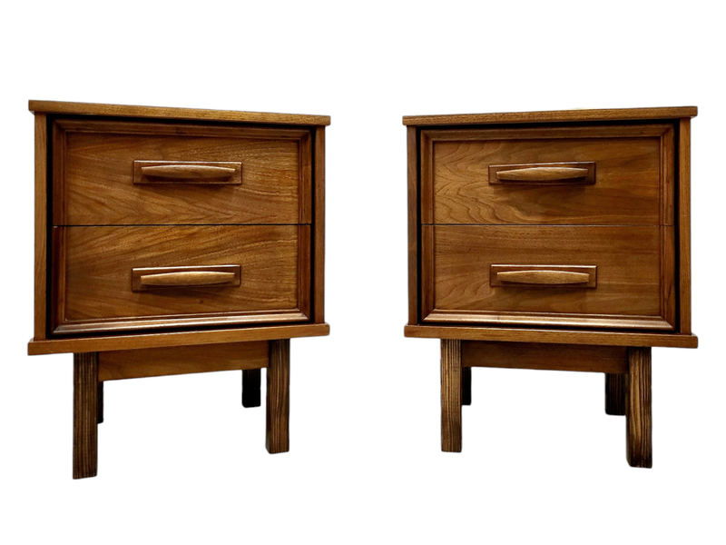 Pair of Mid Century Walnut Nightstands by Princeville Furniture
