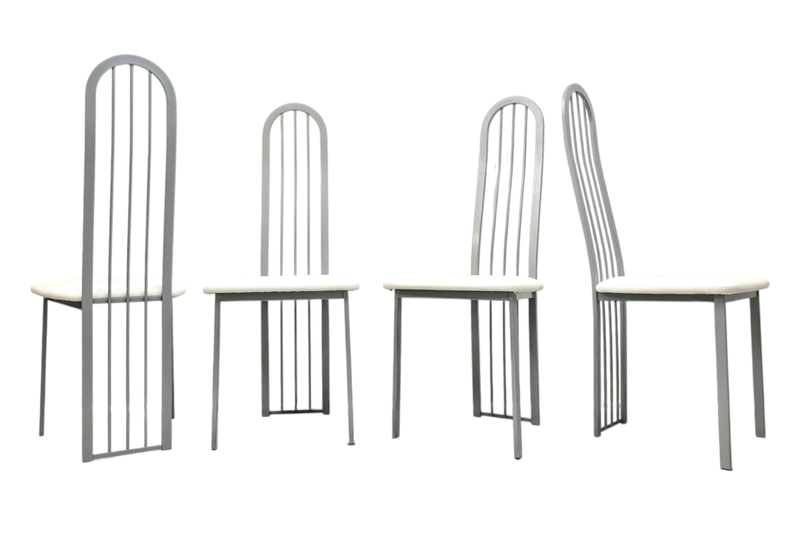 Set of 4 Post Modern Vintage Highback Metal Chairs by Amisco