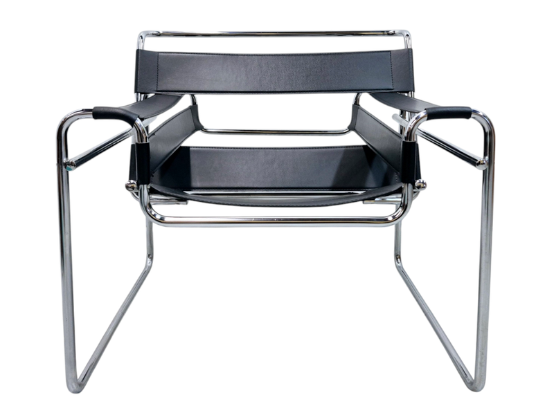B3 Wassily Black Leather Lounge Chair by Marcel Breuer (Reproduction)