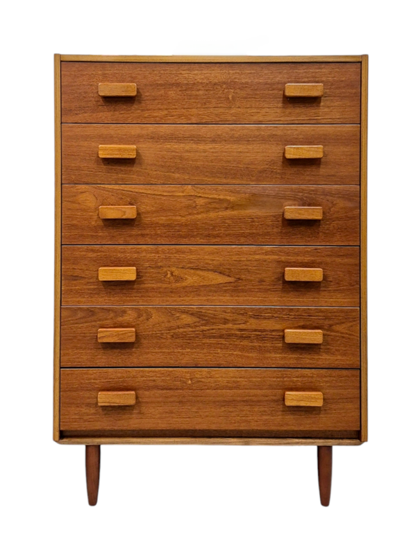 Mid Century Teak Six Drawer Tallboy Dresser
