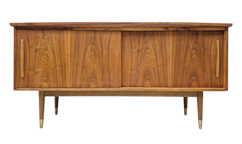 Mid Century Walnut Sideboard Credenza with Curved Walnut Edges