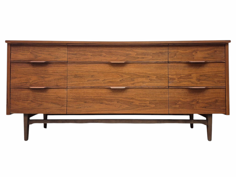 Mid Century Walnut Nine Drawer Dresser by Kaufman
