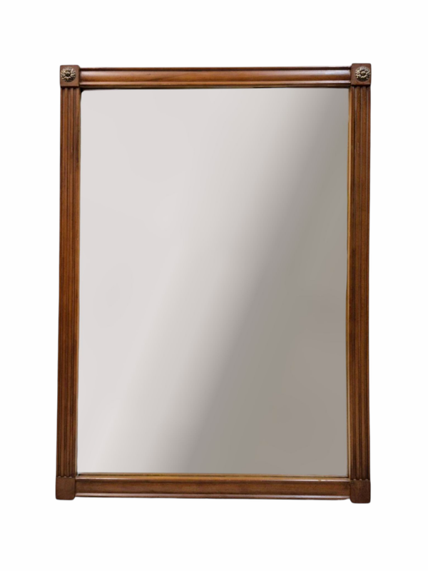 Mid Century Cherry Wood Frame Mirror with Brass Flowers 🌼