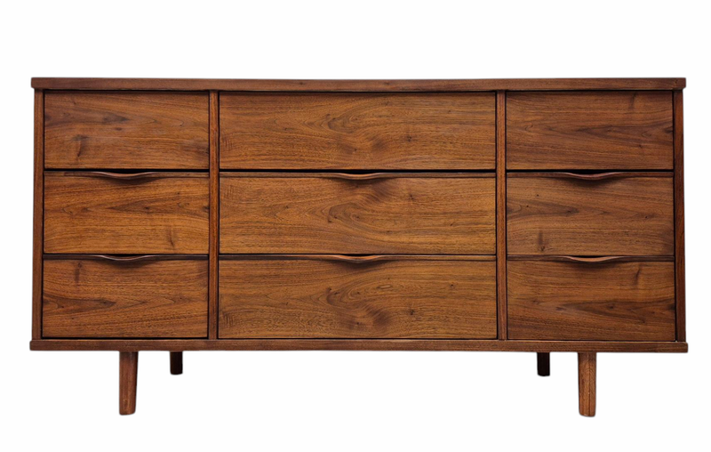 Mid Century Walnut Nine Drawer Dresser