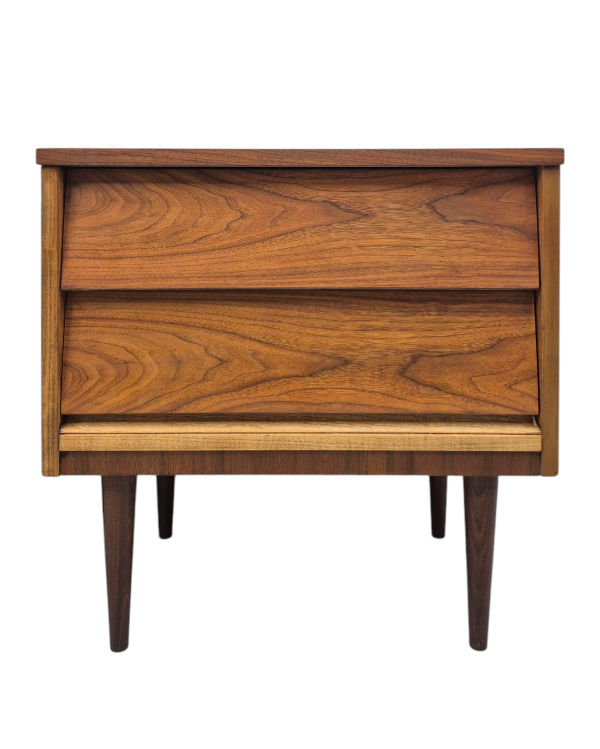 Mid Century Walnut Two Drawer Side Cabinet or Nightstand by Dixie Furniture