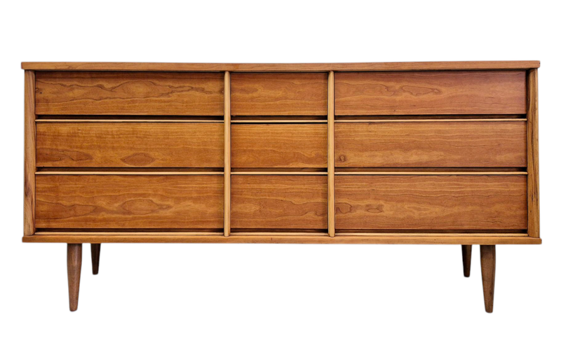 Mid Century Cherry Wood Nine Drawer Dresser by Harmony House