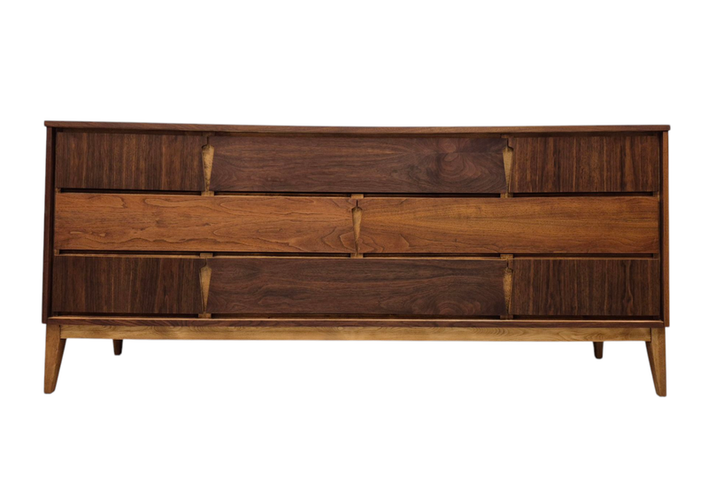 Mid Century Walnut Eight Drawer Lowboy Dresser by Vic Art