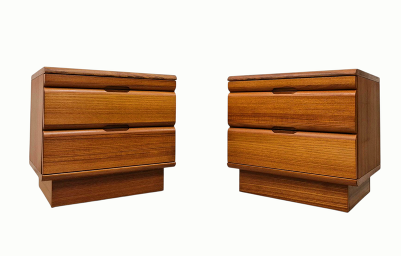 Pair of 90s Postmodern Teak Nightstands with Pullout Tables by Sun Cabinet Co.