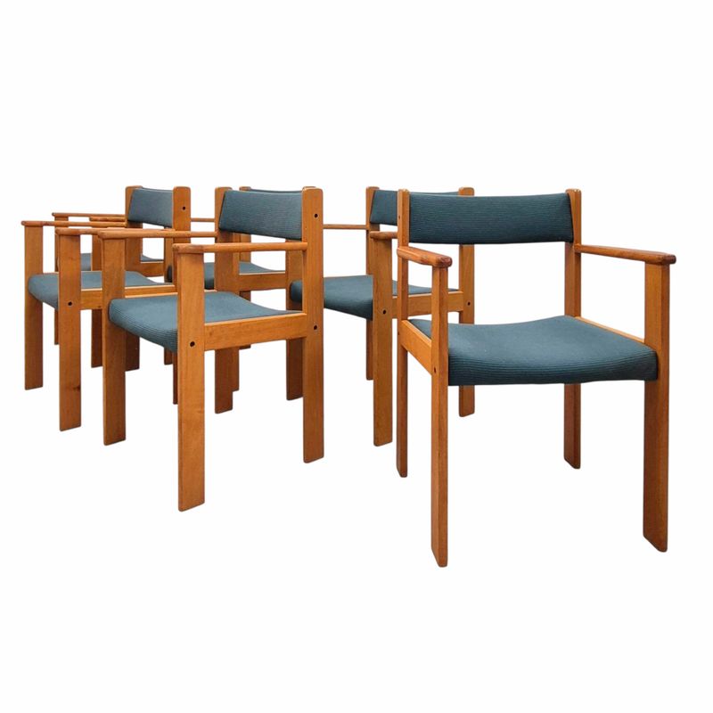 Set of 6 Mid Century Teak Dining Chairs with Armrests