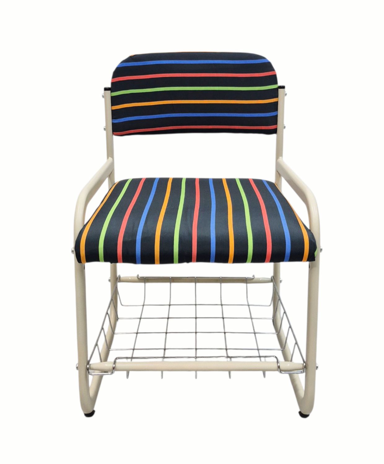 Vintage Stripped Fabric Metal Chair with Basket Bottom