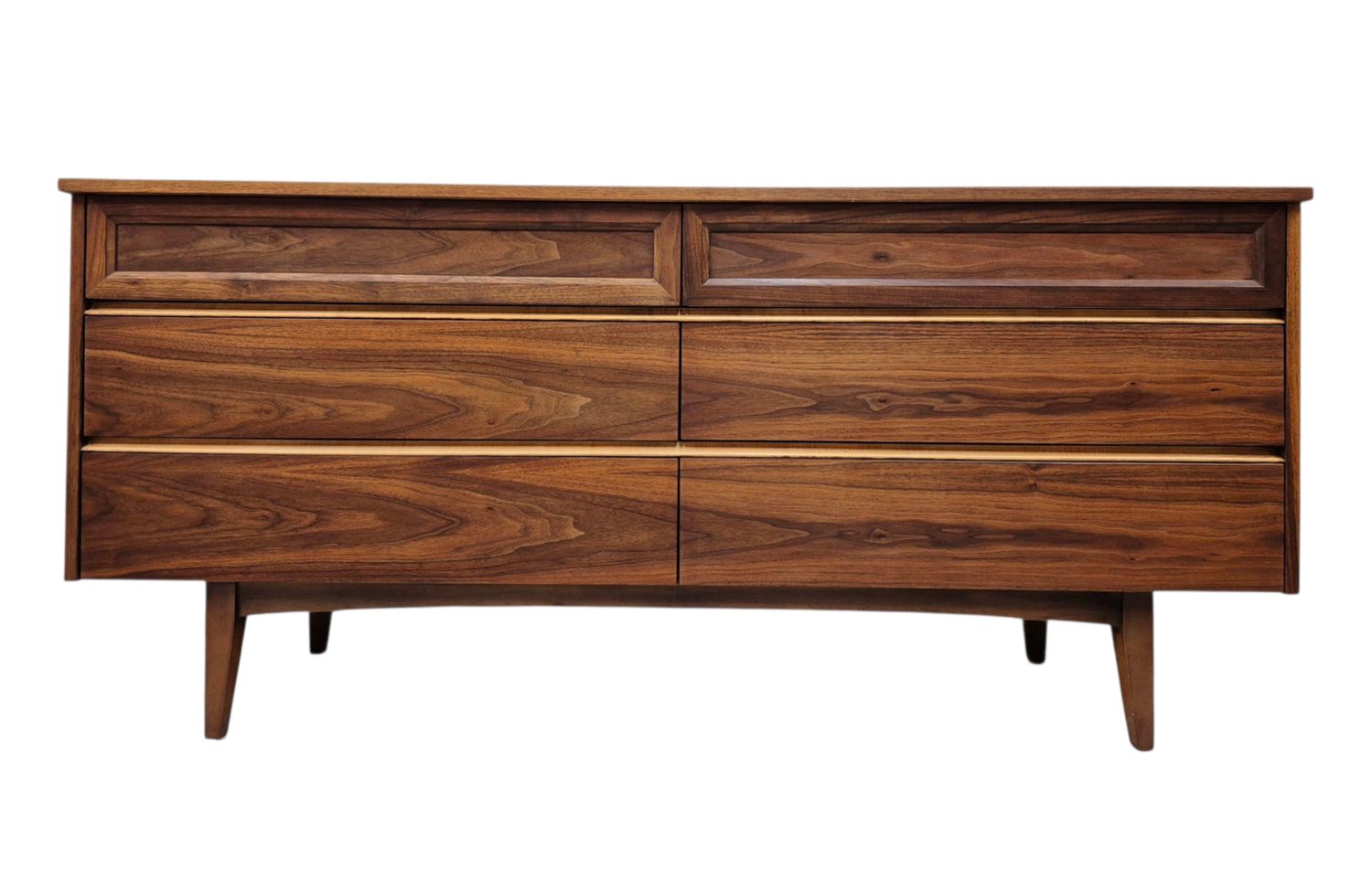Mid Century Walnut Six Drawer Dresser by Kaufman