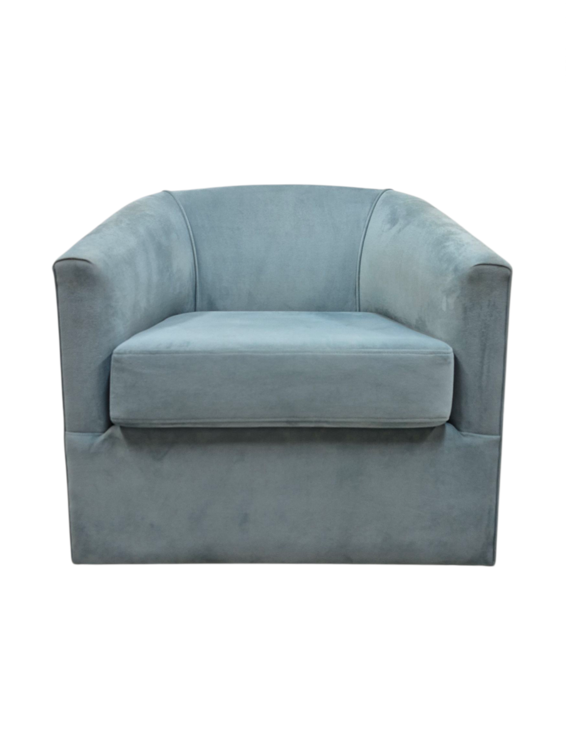 Vintage Light Teal Blue Velour Swivel  Armchair