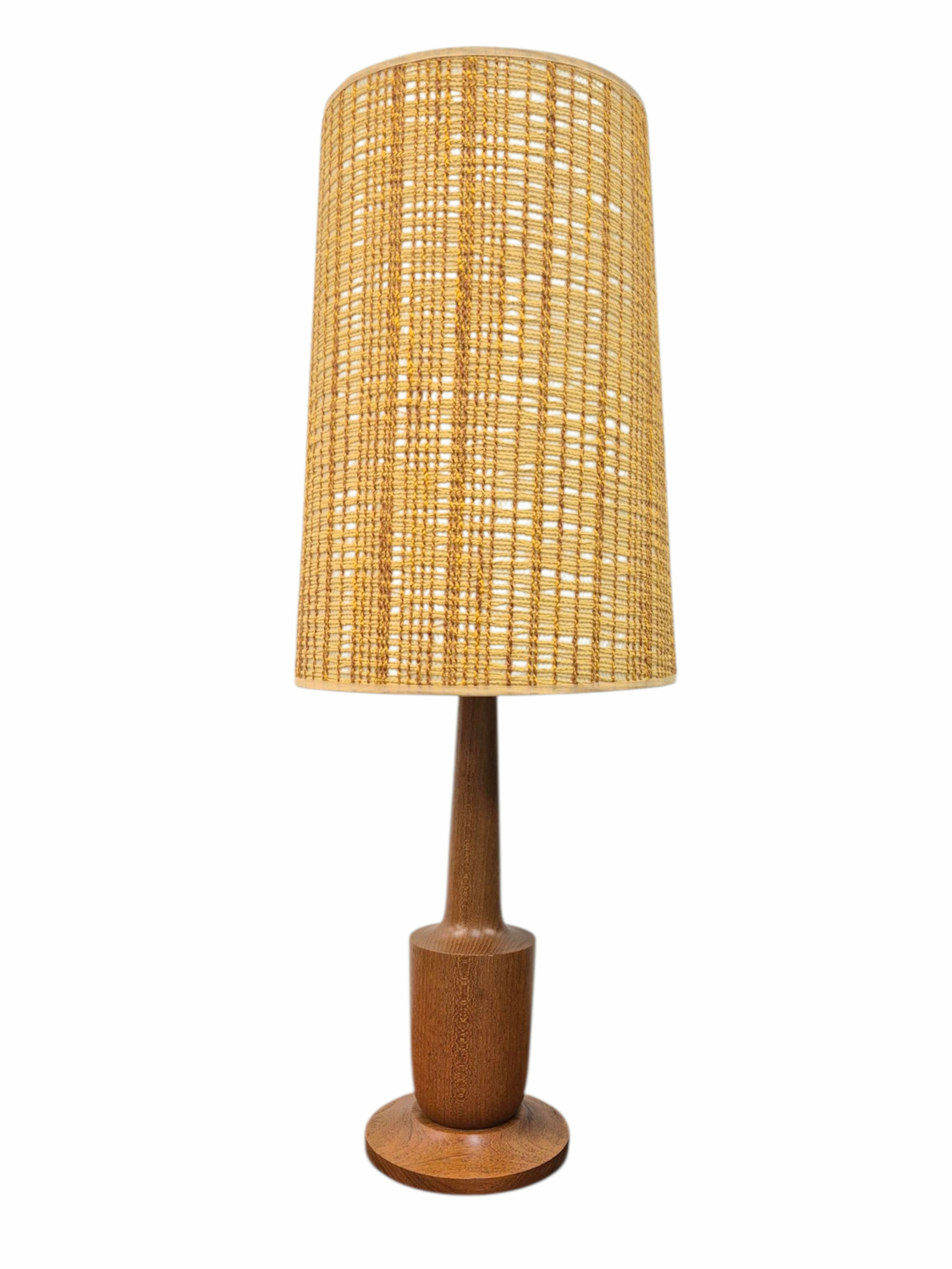 Mid Century Teak Table Lamp with Woven Shade