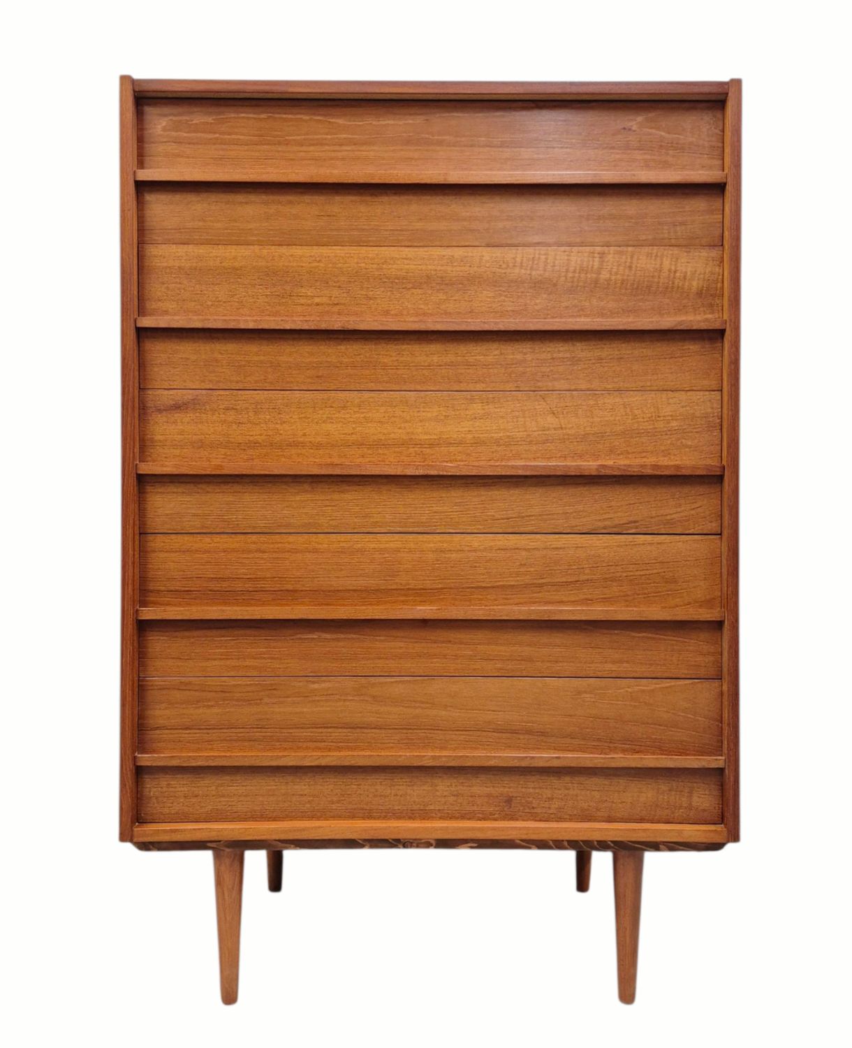 Danish Mid Century Teak Tallboy Dresser with Five Drawers