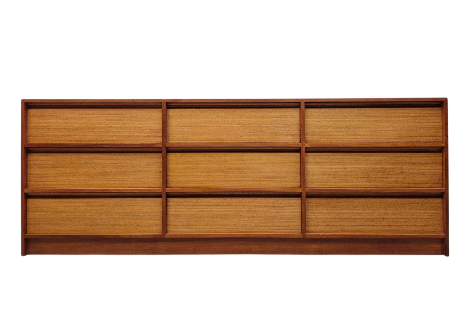 Large Mid Century Teak Nine Drawer Dresser