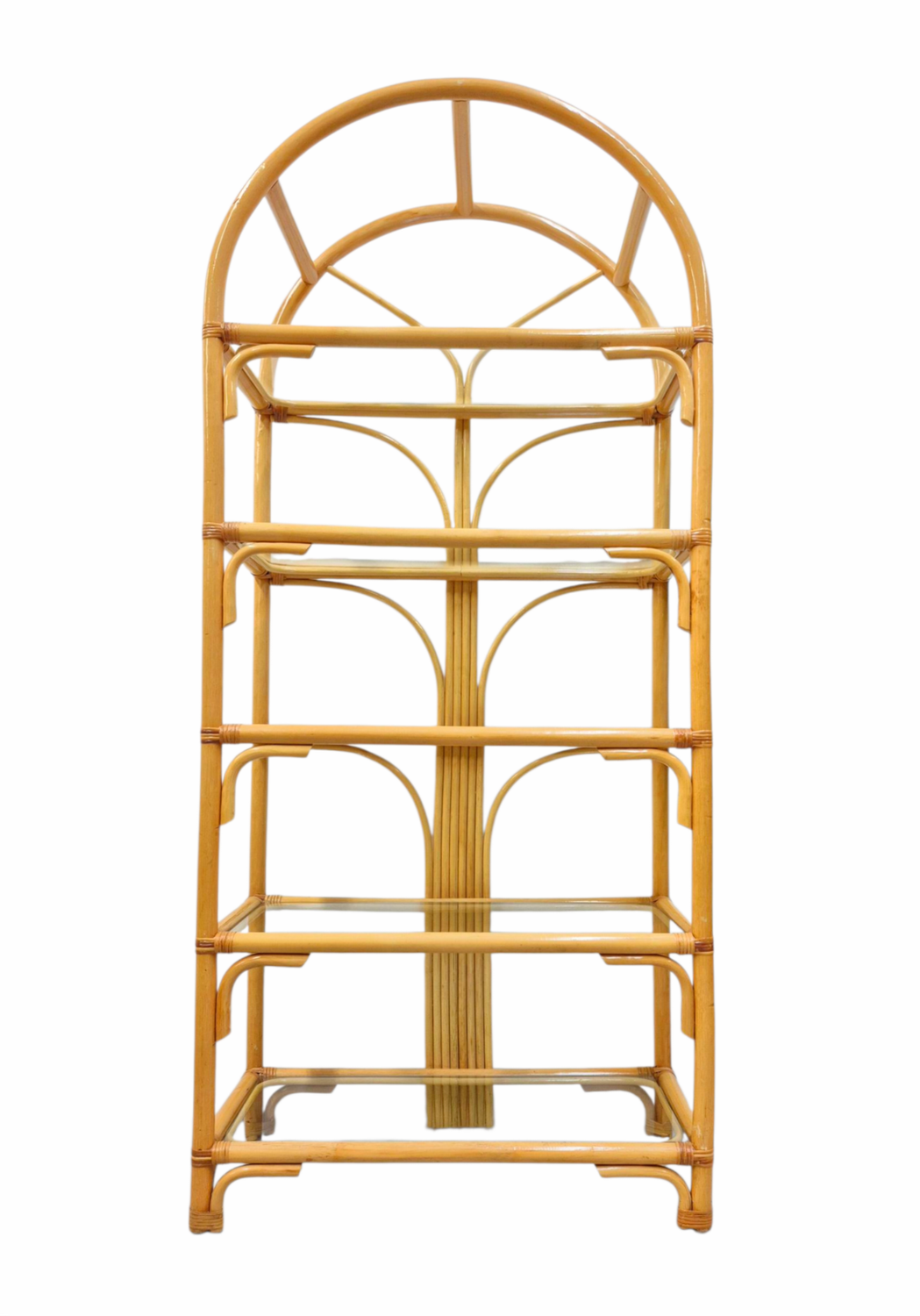 Vintage Arched Rattan 5 Tier Tall Shelf
