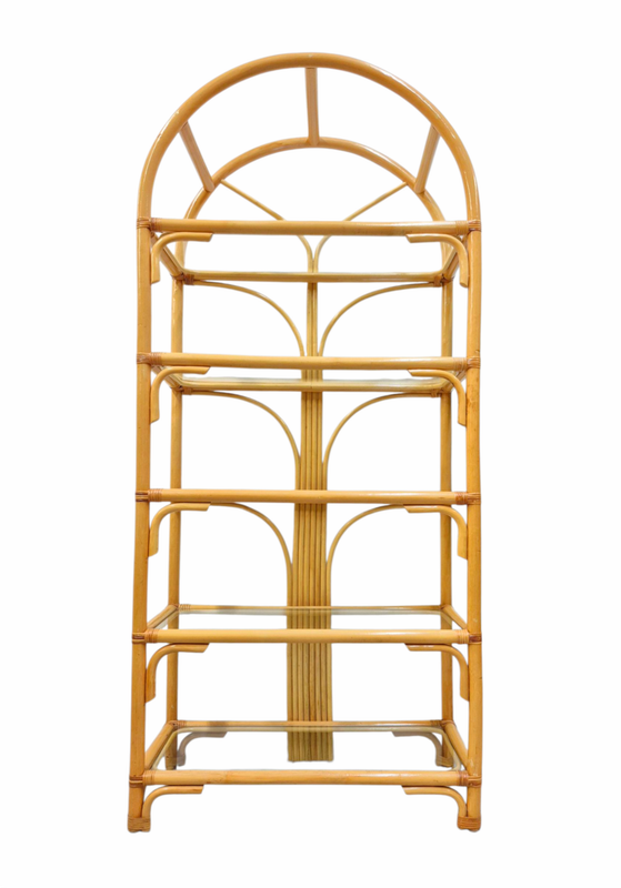Vintage Arched Rattan 5 Tier Tall Shelf