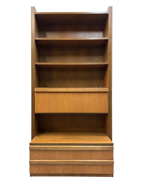 Swiss Made Vintage Mid Century Oak 2 Piece Cabinet Bookcase