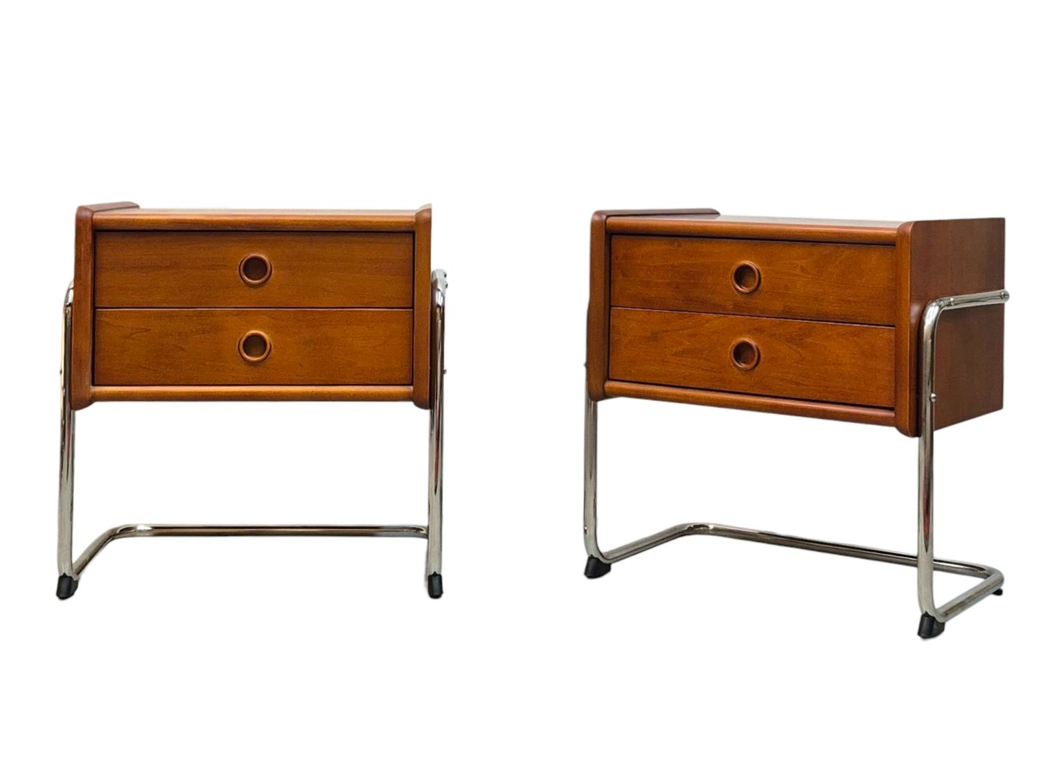 Pair of Solid Wood Nightstands with Tubular Steel Legs Pair of Solid Wood Nightstands with Tubular Steel Legs