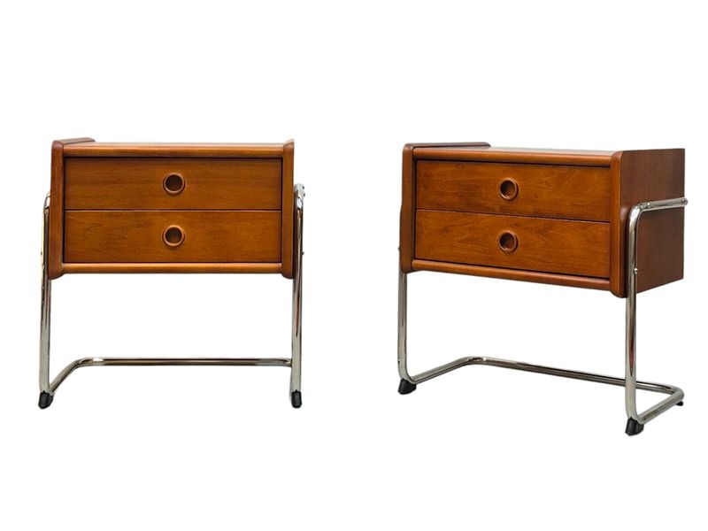 Pair of Solid Wood Nightstands with Tubular Steel Legs