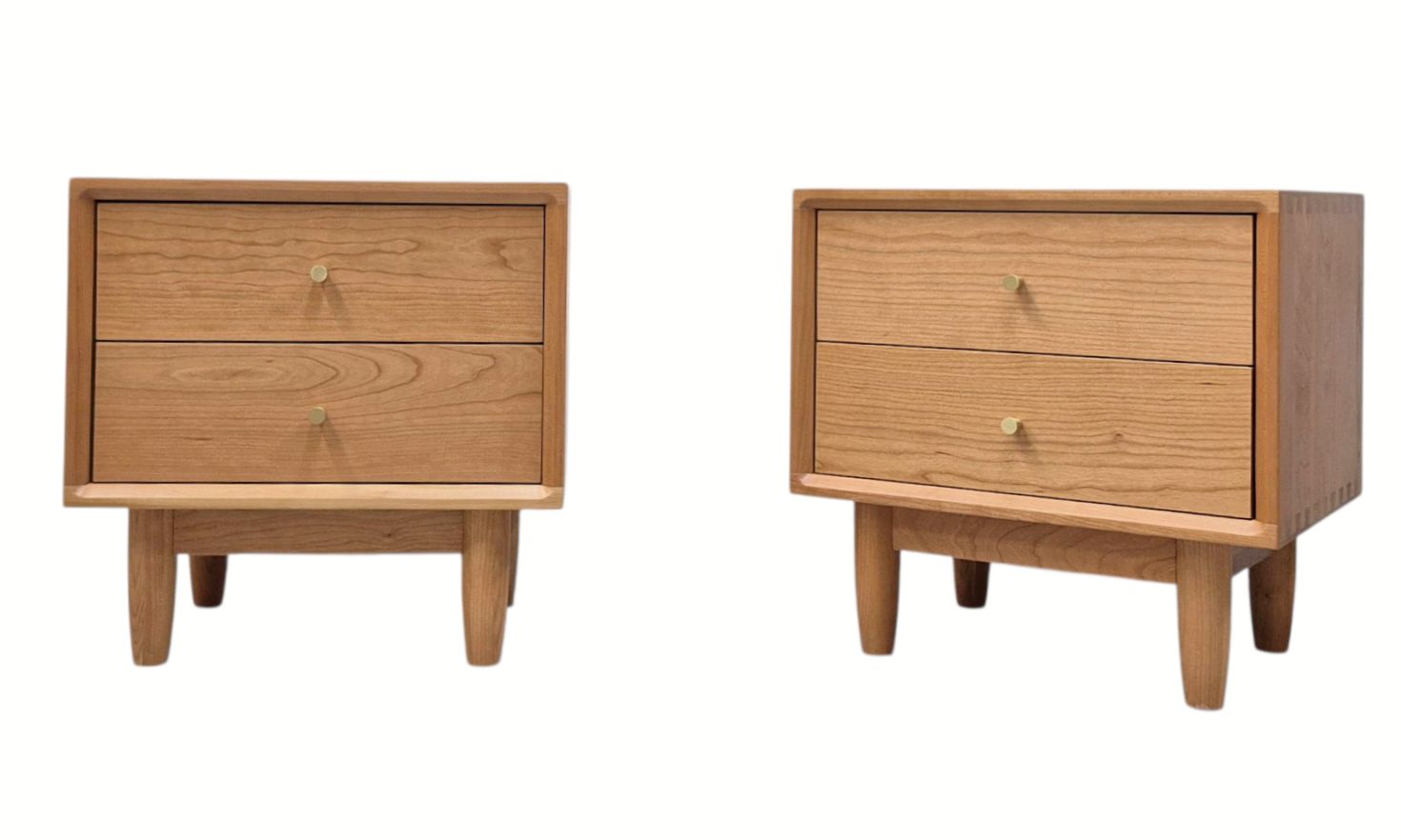 Pair of Mid Century Modern Style Solid Cherry Wood Nightstands with Drawers