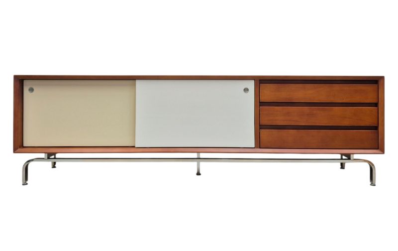 Retro Modern Solid Wood Credenza on Steel Legs