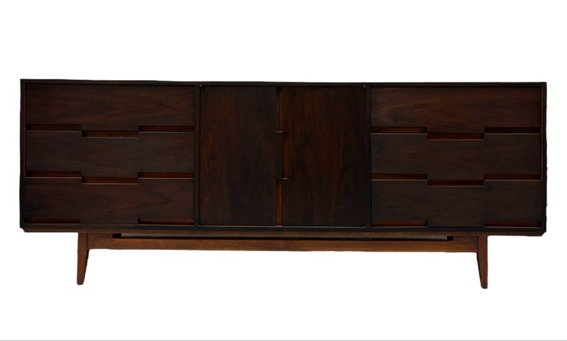 84" Long Mid Century Brutalist Espresso Walnut Sideboard