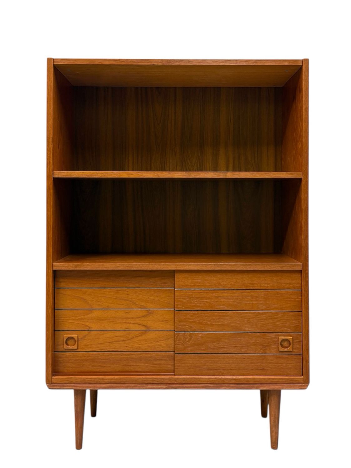 Mid Century Teak Book case Cabinet with Sliding Doors