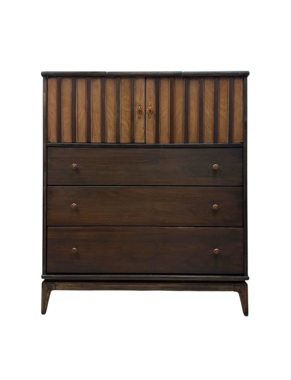 Mid Century Walnut Tallboy Vanity Dresser by Broyhill