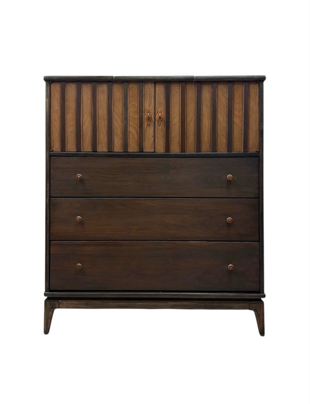 Mid Century Walnut Tallboy Vanity Dresser by Broyhill