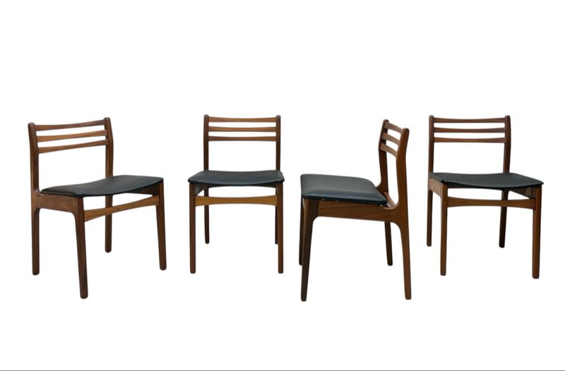 Set of 4 Mid Century Teak Dining Chairs with Low Ribbon Backs Set of 4 Mid Century Teak Dining Chairs with Low Ribbon Backs