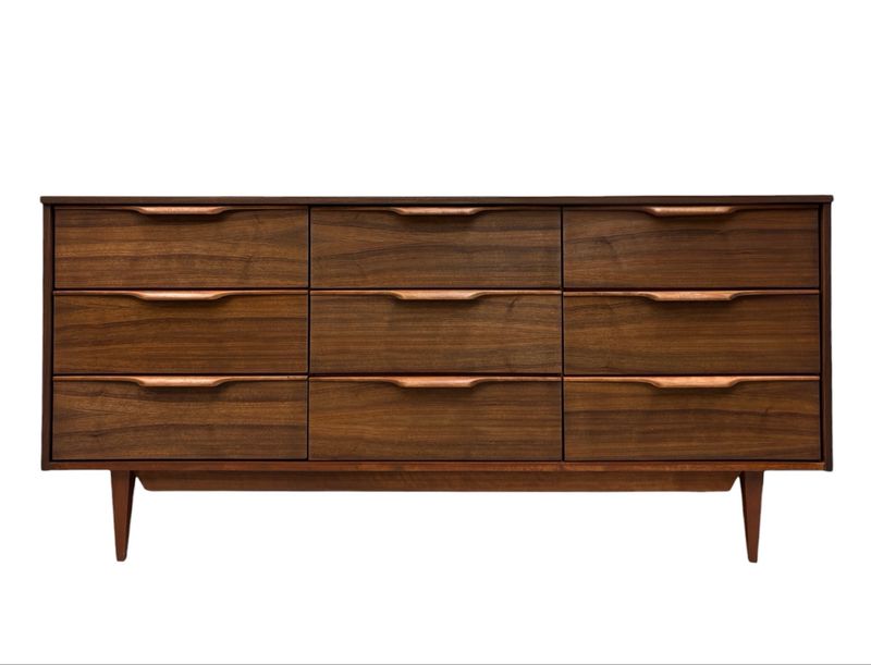 Mid Century Walnut and Maple Nine Drawer Dresser Mid Century Walnut and Maple Nine Drawer Dresser