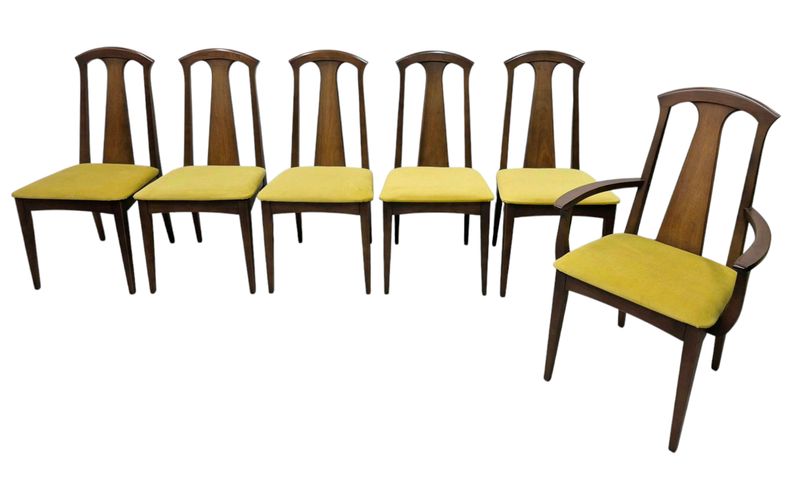 Set of 6 Highback Mid Century Walnut Dining Chairs