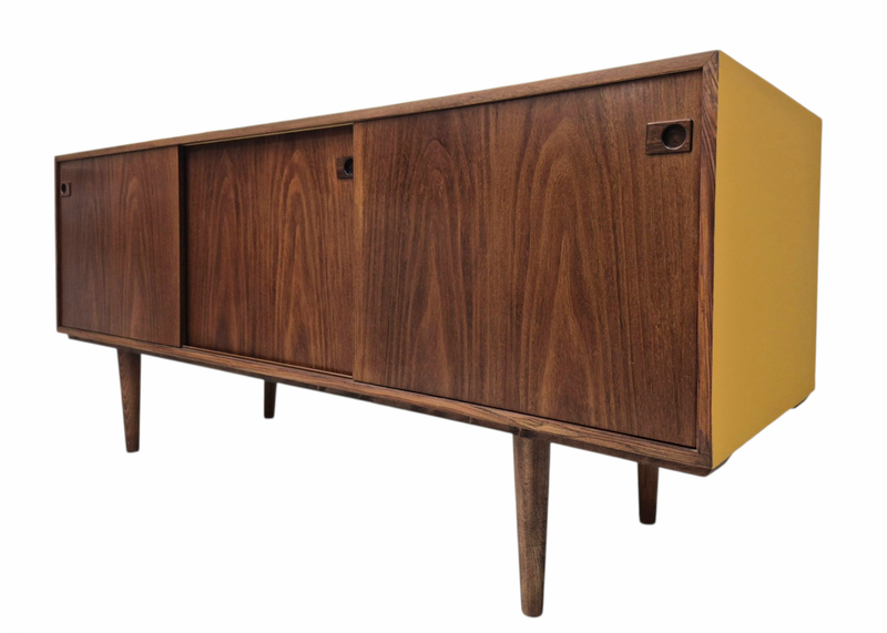 Mid Century Rosewood Credenza with Mustard Yellow Top and Sides
