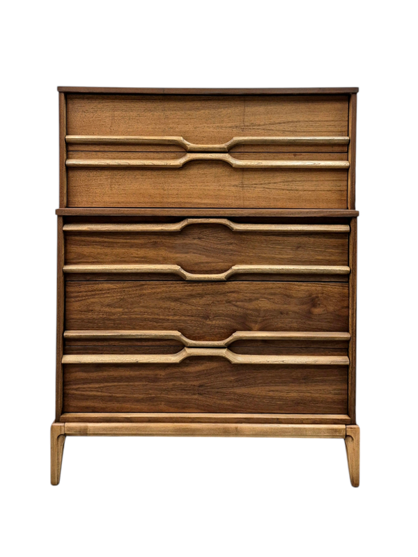 Mid Century Walnut and Elm Tallboy Dresser by Beautility Furniture