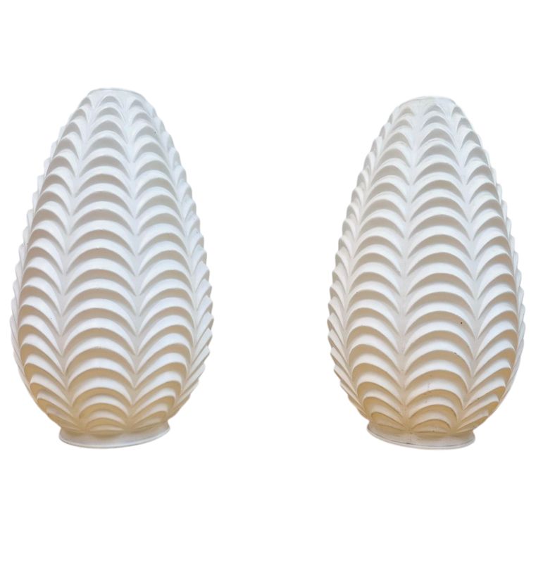 Pair of Mid Century Frosted Glass Pine Cone Swag Lamp Shades