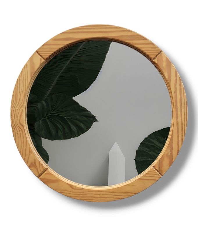 Wooden Round Mirror