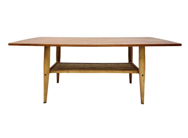 Mid Century Teak and Maple Coffee Table with Rack
