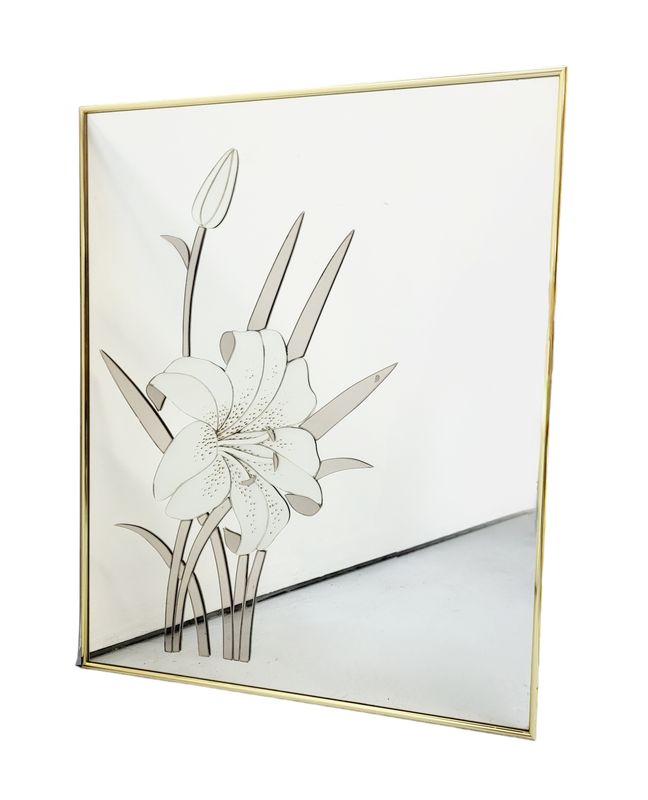Vintage Glass Lily Flower Gold Frame Mirror
