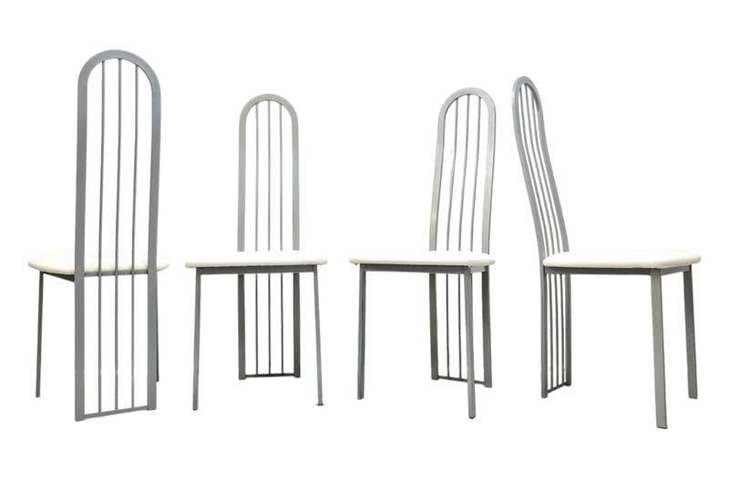 Set of 4 Post Modern Vintage Highback Metal Chairs by Amisco